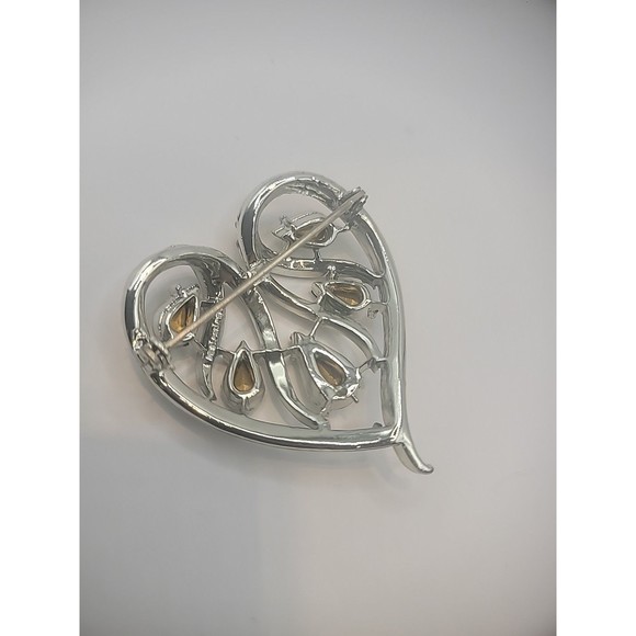 Vintage Coro Pin Brooch Ornate Heart Crystal Teardrop Jewelry Costume - Picture 12 of 16